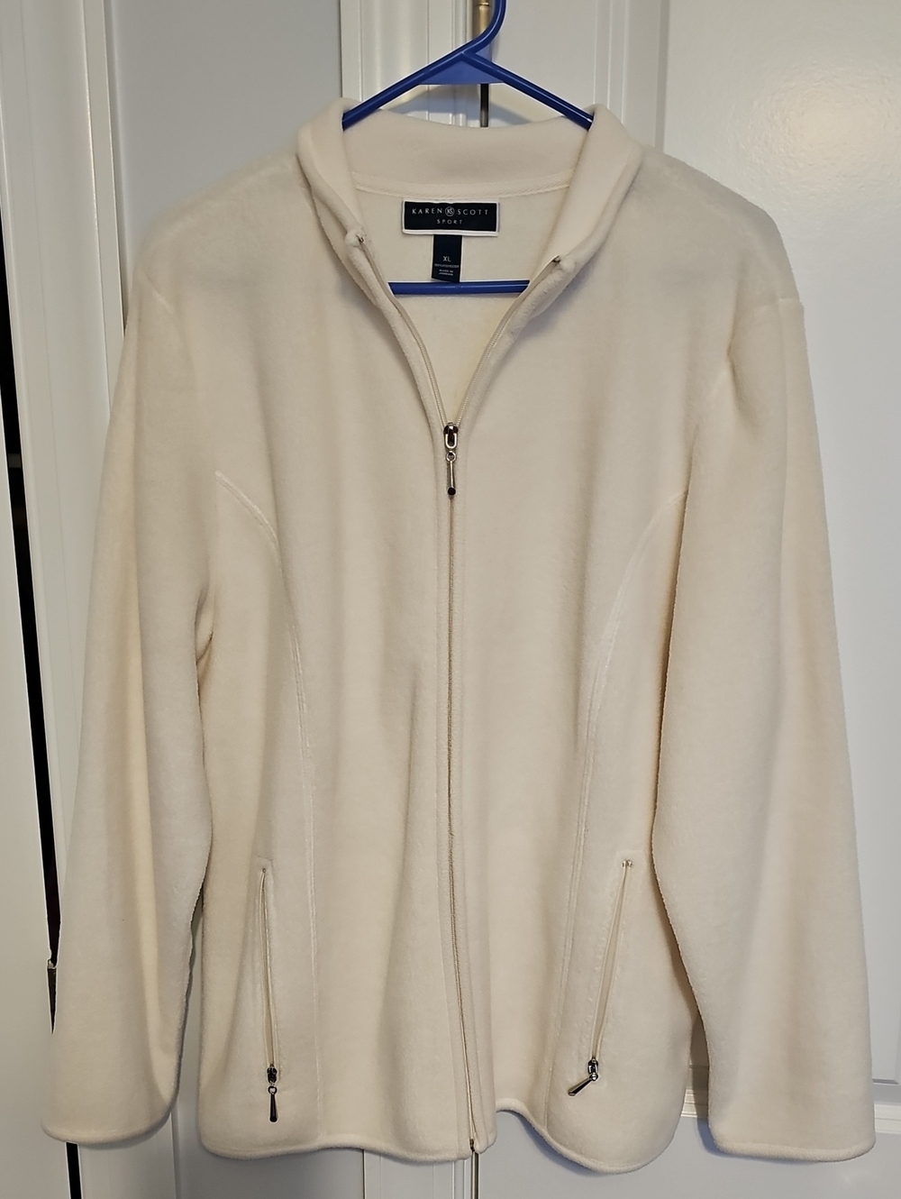 2/$15 Karen Scott Cream Full-Zip Teddy Fleece Jacket